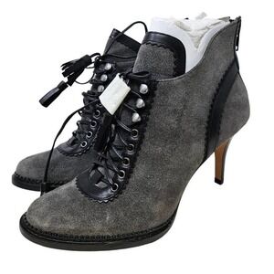 NEW Plenty Tracy Reese Dalida 36 Gray Lace Up Tassel Heel Academia Goth Leather